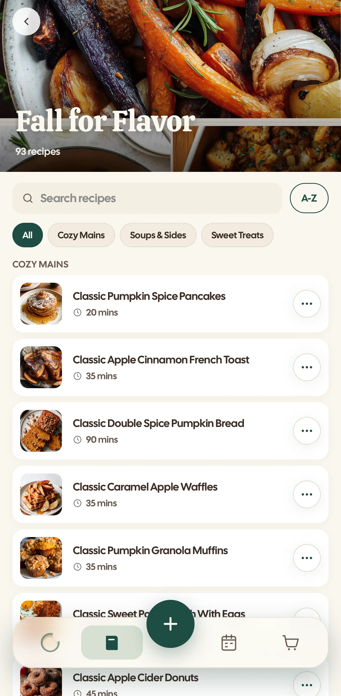 The Fall for Flavor cookbook in Daily Bite, 93 recipes, with cozy mains listed